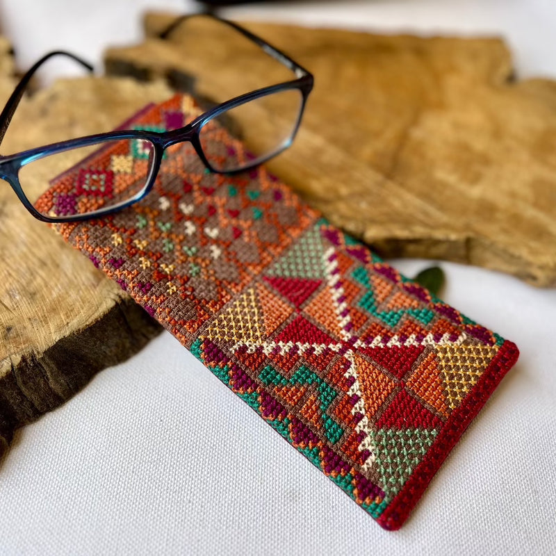 Made in Palestine Tatreez Eyeglass Pouch | Traditionally Handcrafted by Women | Sunset