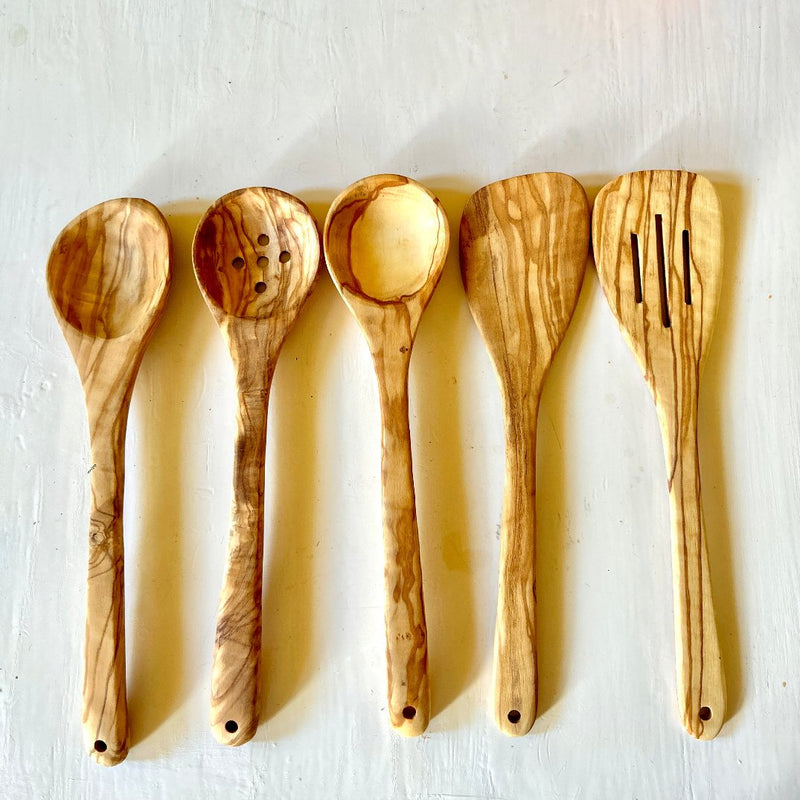 Limited Edition Set of 5 Olive Wood Kitchen Spoons and Spatulas | Perfect Wooden Kitchen Utensils