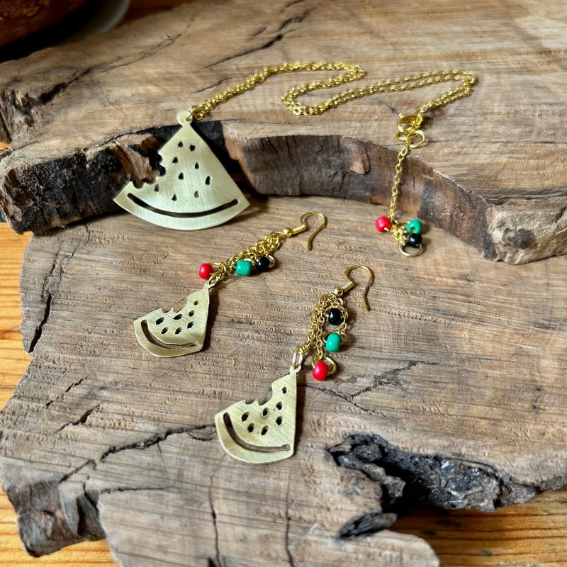Watermelon Dangling Earrings and Necklace Gift Set from Women Artisans in Palestine