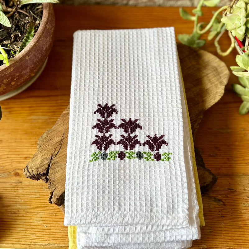 Zahra Palestinian Embroidery on Cotton Waffle Tea Towels from Palestine