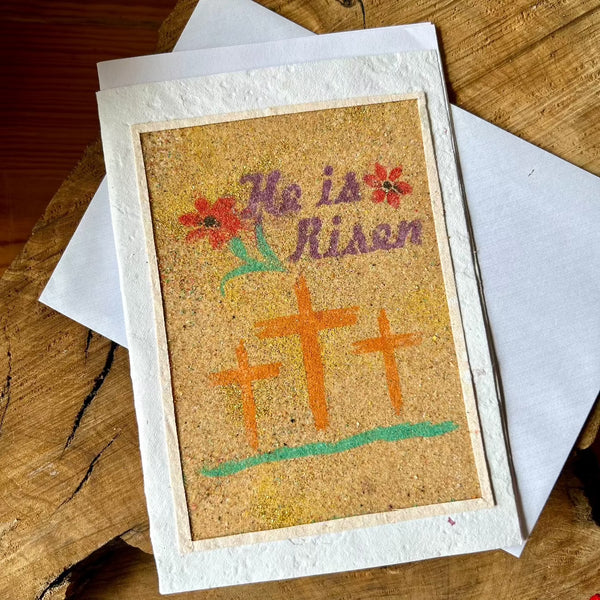 Happy Easter Greeting Cards | Original Sand Art on Handmade Paper from Palestine