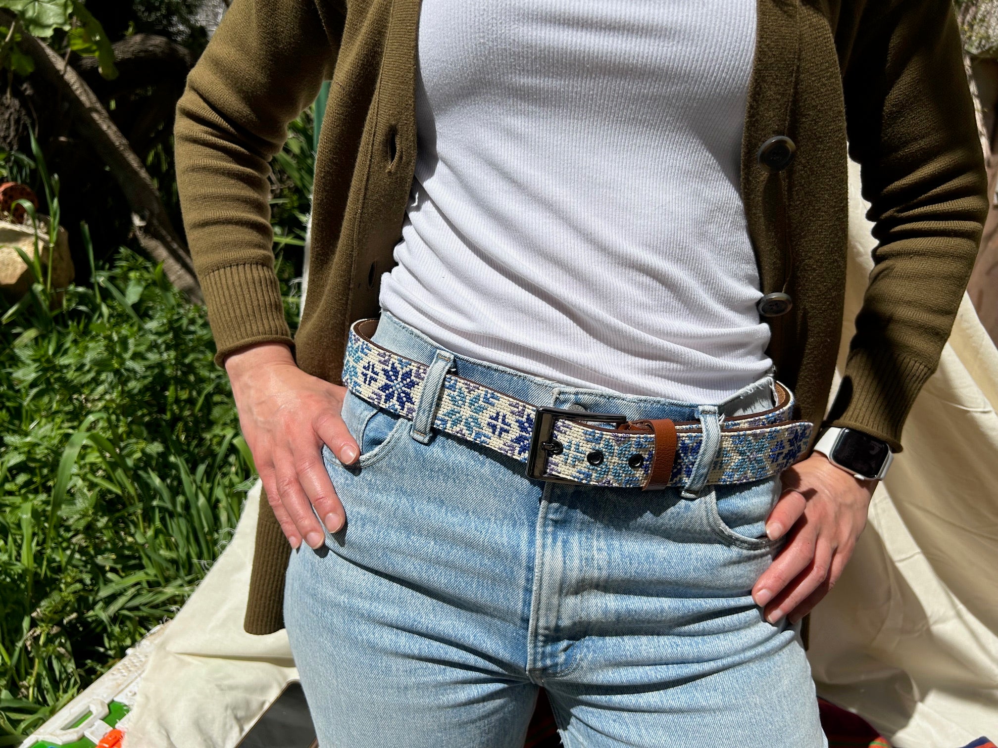 Palestinian Traditional Tatreez - Genuine Palestinian Leather Belt with Hand Embroidery From Palestine