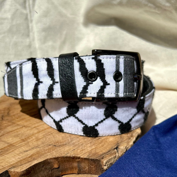 Palestinian Keffiyeh - Genuine Leather Belt with Hatta Fabric From Palestine