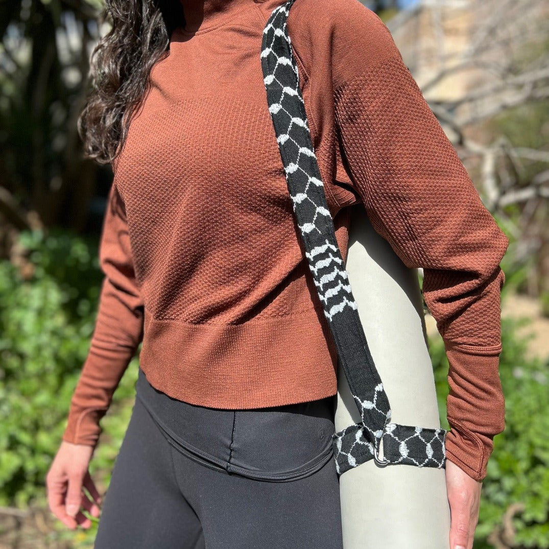 Yoga Mat Strap in Palestinian Keffiyeh Fabric Supports Women Artisans