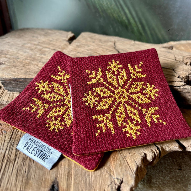 Hand Crafted Fabric Holiday Coasters with Tatreez from Palestine | Set of 4