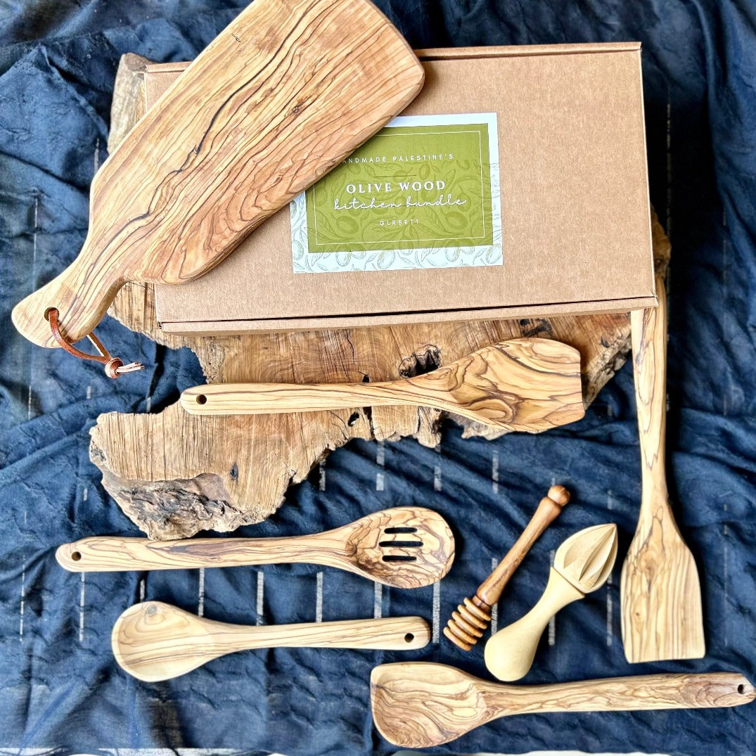 Curated Olive Wood Kitchen Set | Gift Box for the Foodie | Hand Carved from Bethlehem