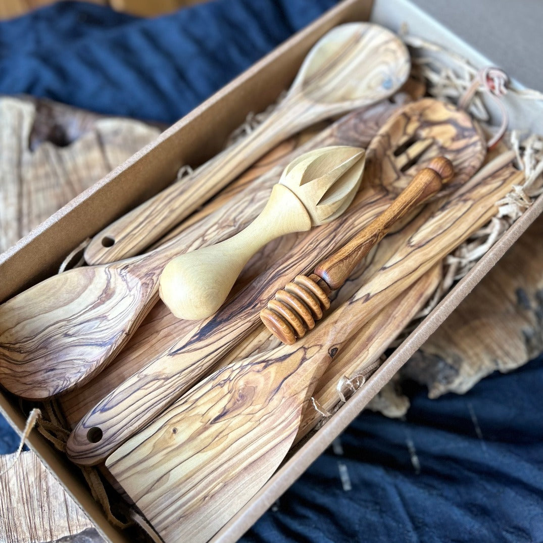 Curated Olive Wood Kitchen Set | Gift Box for the Foodie | Hand Carved from Bethlehem