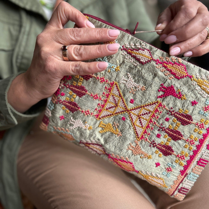Antique Style Tatreez on Large Pouch | Palestinian Embroidery