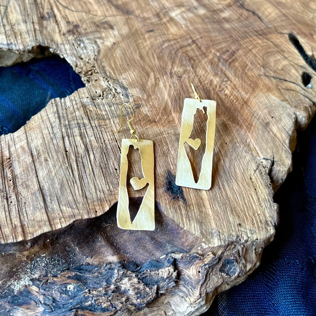 I Heart Palestine Map Shaped Brass Earrings | Handmade Jewelry from Palestine