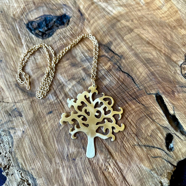 Olive Tree of Life Necklace in Brass