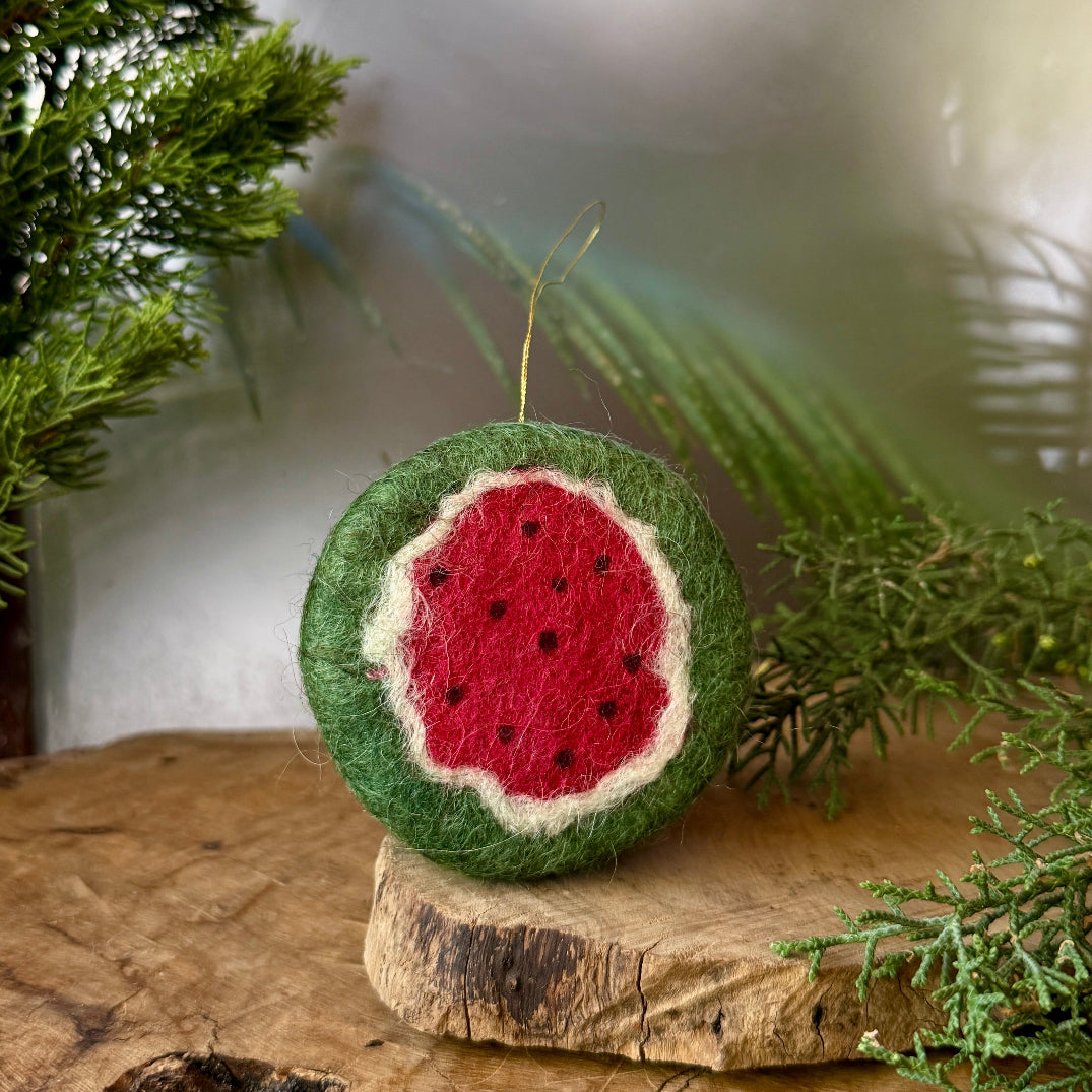 Handmade Watermelon Christmas Tree Ornament from Hand Felted Wool |  Ornaments Handcrafted in Bethlehem