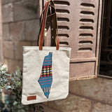 Palestine Map Bedouin Fabric Tote Bag with Leather Handles