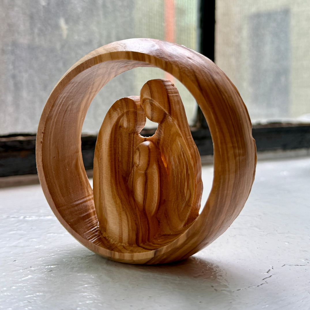 Single Piece Holy Family Carved from Olive Wood in Palestine | Hand Carved from Bethlehem