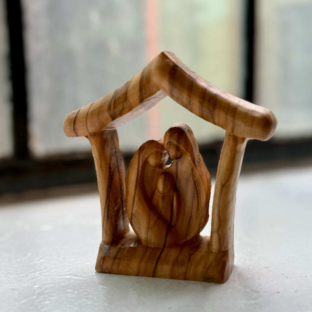 Single Piece Holy Family Carved from Olive Wood in Palestine | Hand Carved from Bethlehem