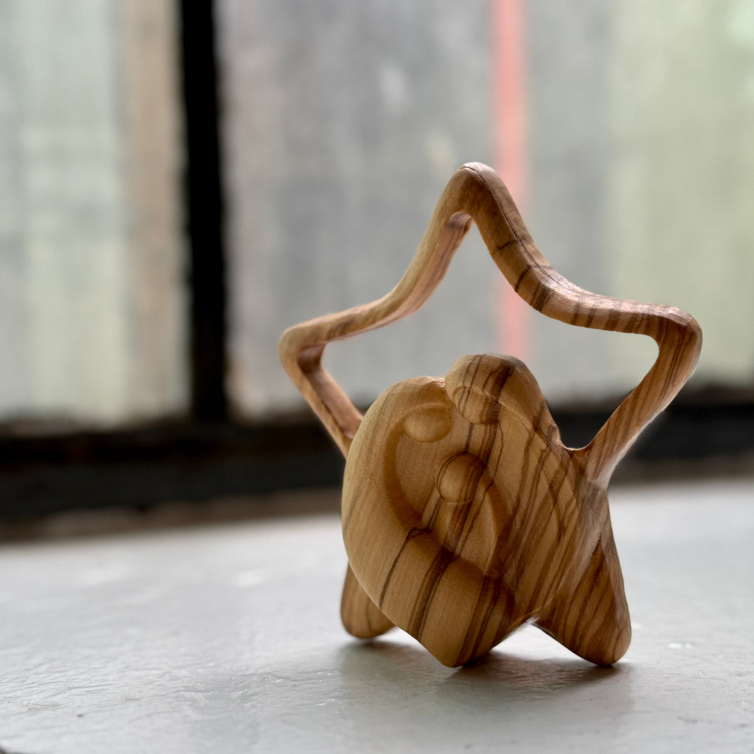 Single Piece Holy Family Carved from Olive Wood in Palestine | Hand Carved from Bethlehem