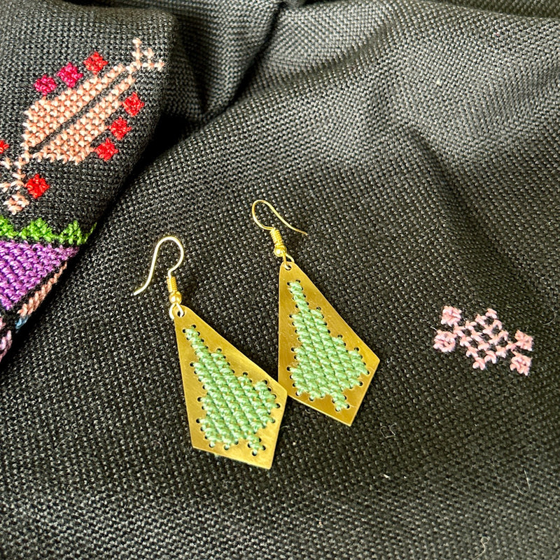 Jamilla Palestinian Tatreez on Brass Earrings | From Palestinian Women Artisans