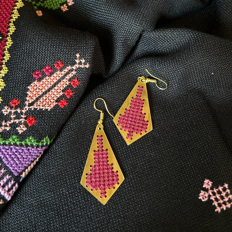 Jamilla Palestinian Tatreez on Brass Earrings | From Palestinian Women Artisans