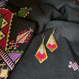 Palestinian Tatreez Heluwa Earrings - Dual Color Embroidery on Brass