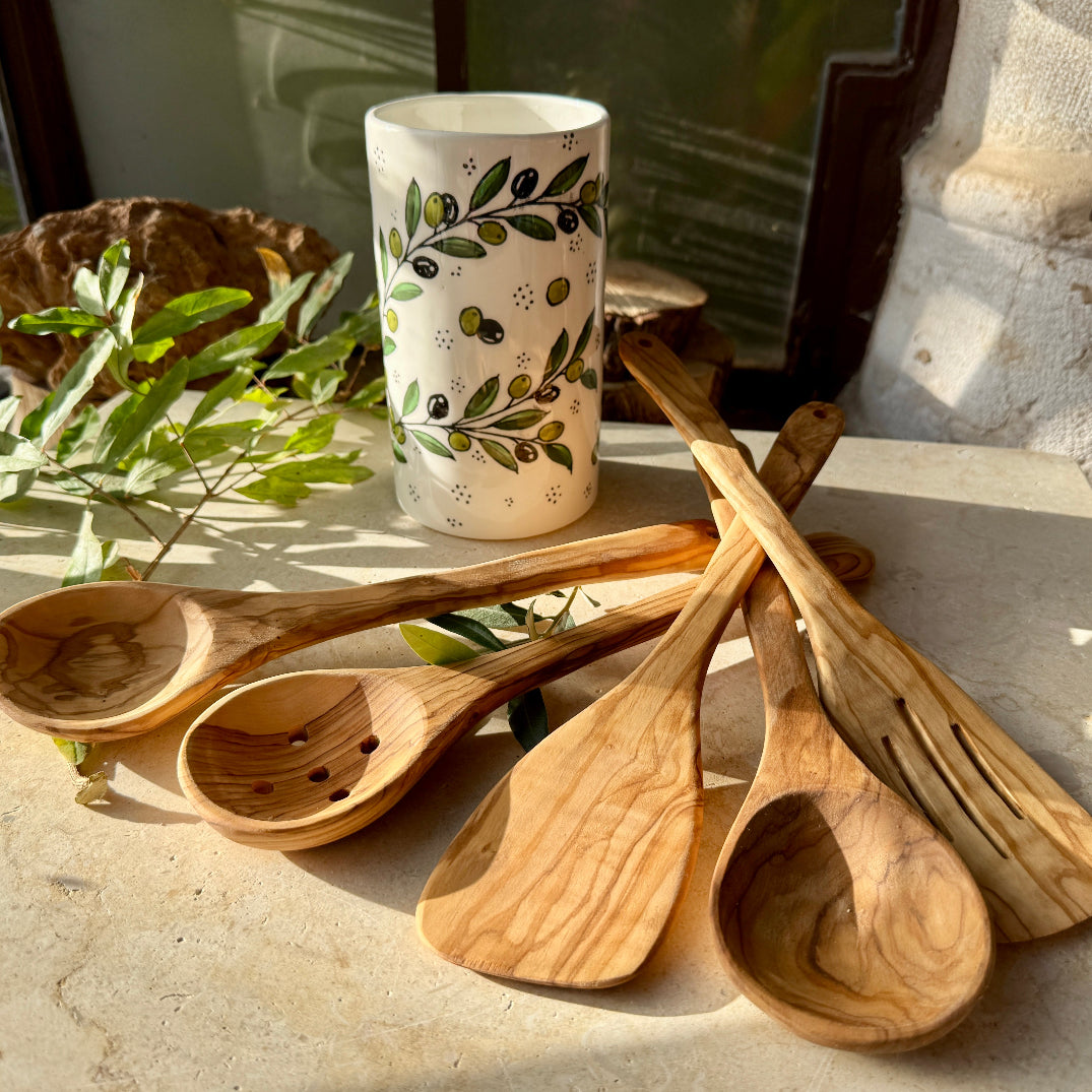 Hand Crafted Ceramic Utensil Crock Painted and Made in Hebron
