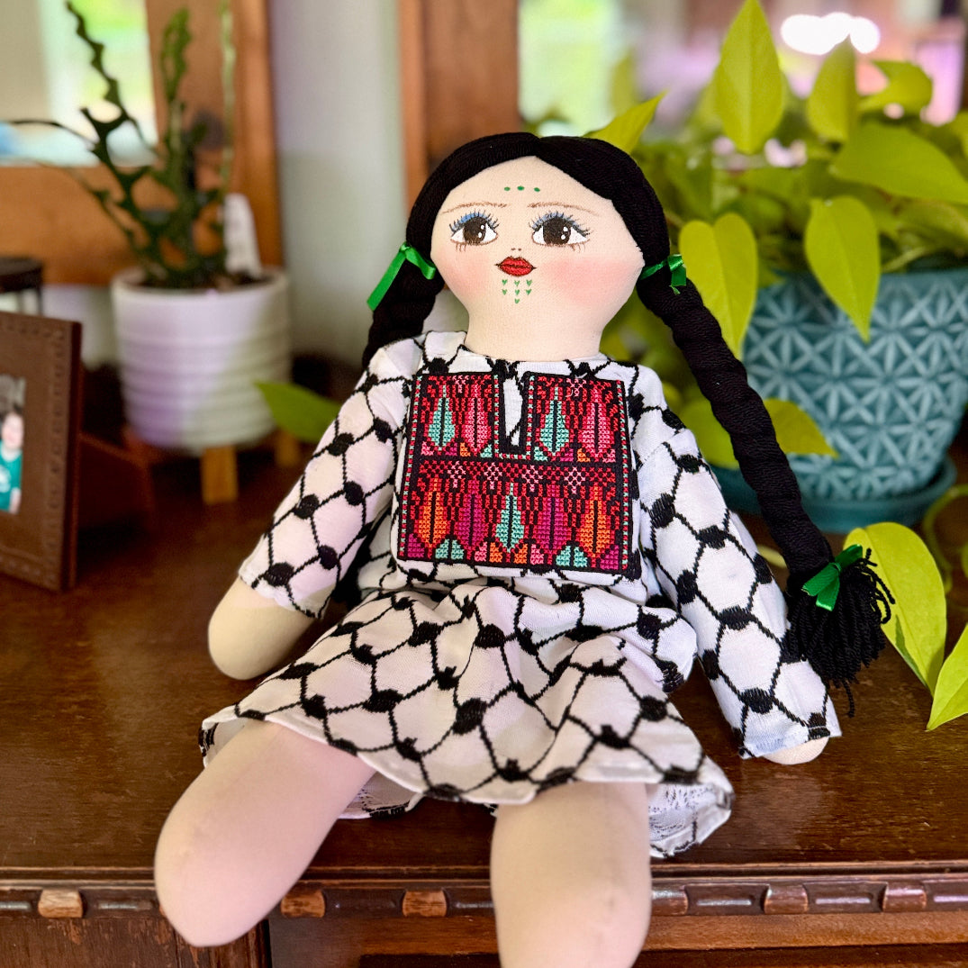 Handmade Palestinian Doll with Tatreez Thob and Hand Painted Face