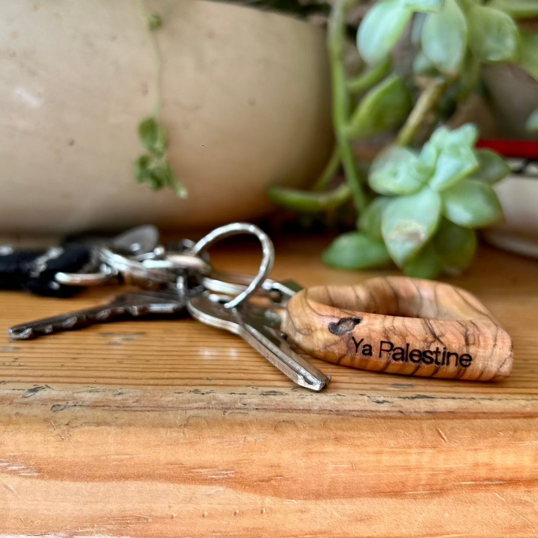 Heart Keychain in Olive Wood | "Ya Falasteen" Print | Hand Crafted from Bethlehem