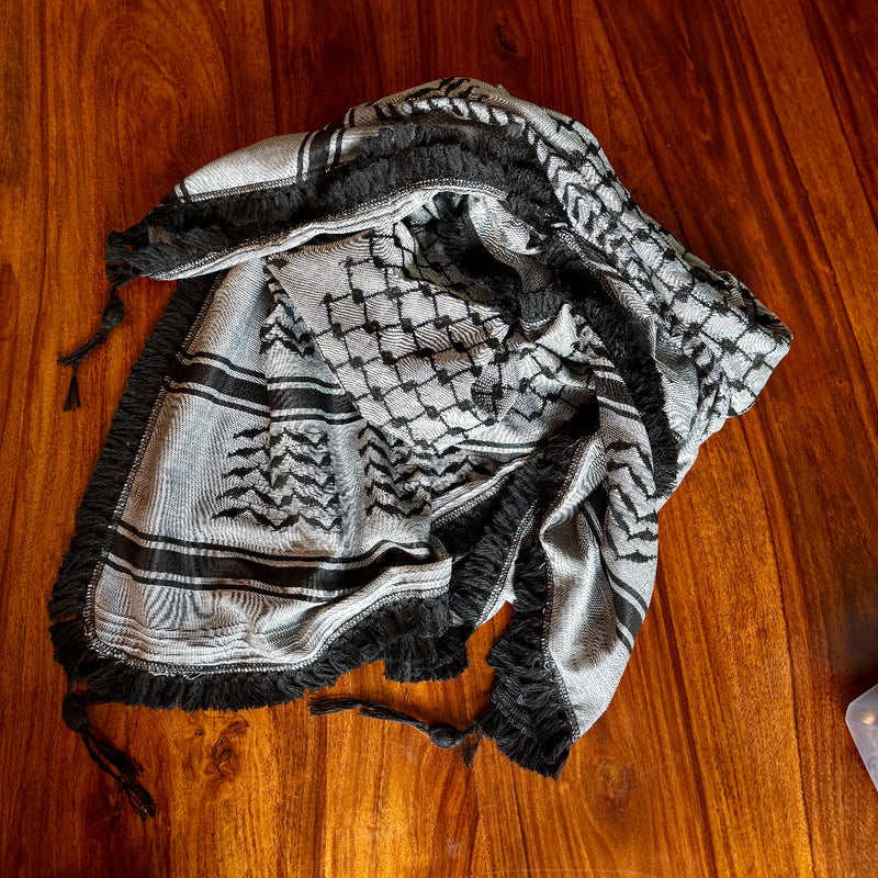 Black on Charcoal Palestinian Made Keffiyeh: Original Palestinian Hatta