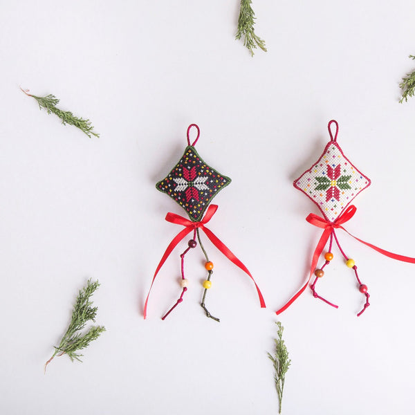 Set of 2 Tatreez Christmas Ornament | Palestinian Embroidery Holiday Decor