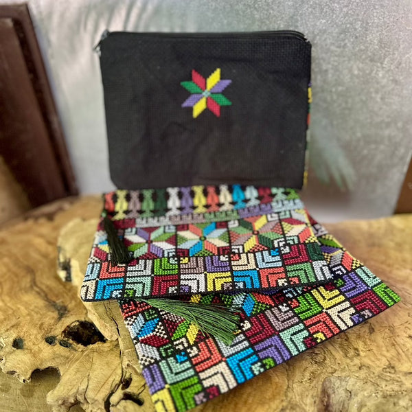 Waste Thread Upcycled Pouch with Palestinian Tatreez
