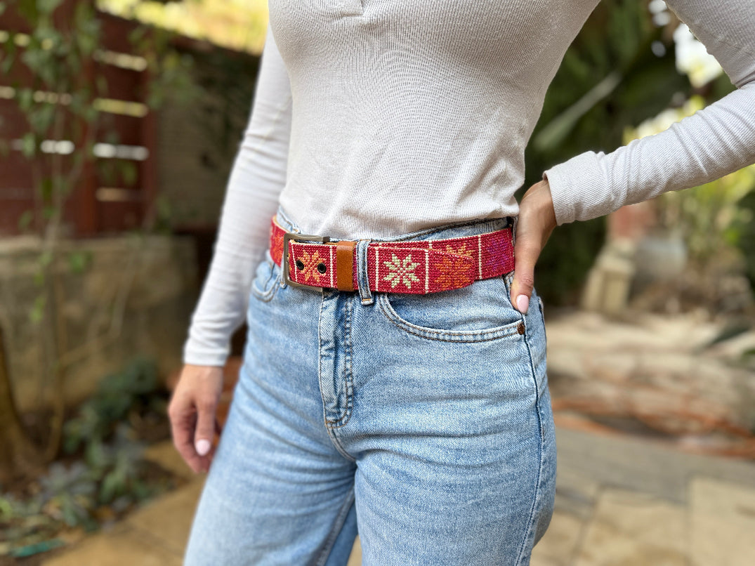 Palestinian Traditional Tatreez - Genuine Palestinian Leather Belt with Hand Embroidery From Palestine