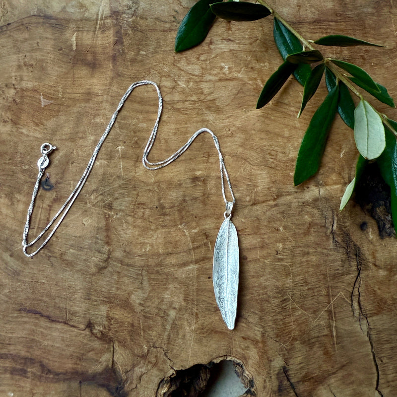 Sterling Silver - Single Olive Leaf Necklace Handcrafted in Bethlehem
