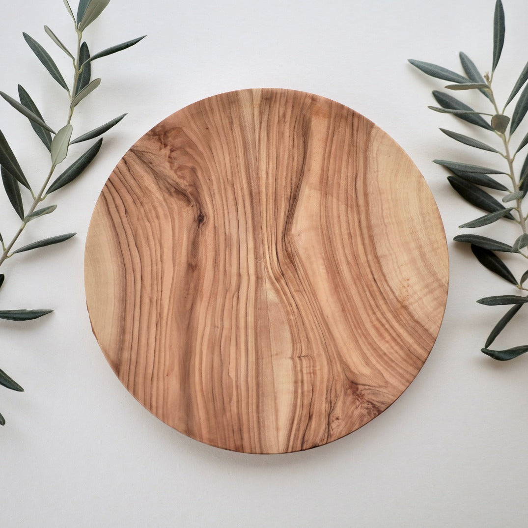 Large Round Plate in Olive Wood | Hand Crafted in Palestine