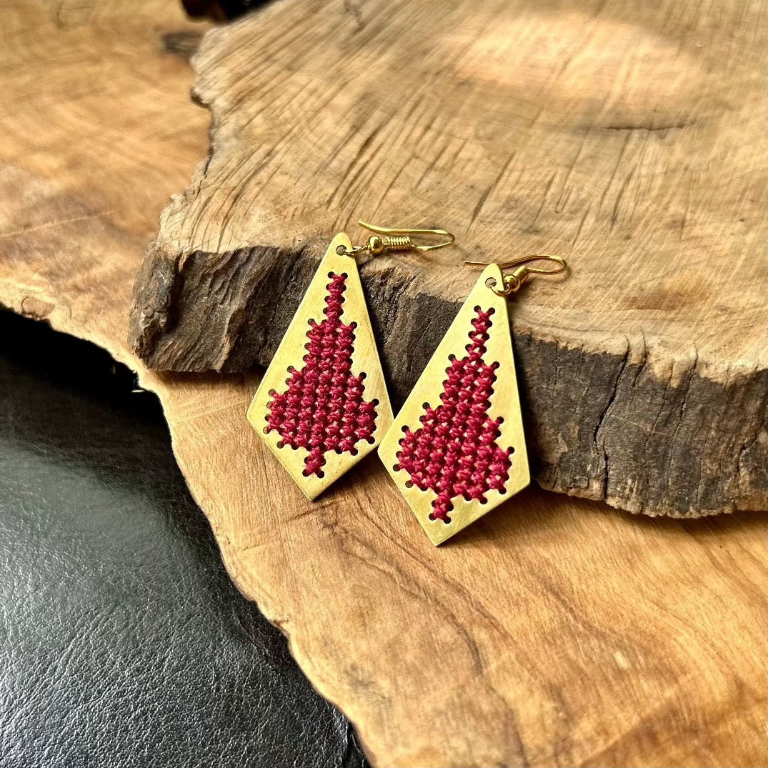 Jamilla Palestinian Tatreez on Brass Earrings | From Palestinian Women Artisans