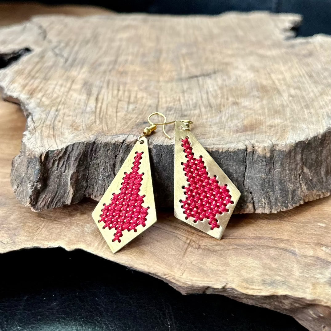 Jamilla Palestinian Tatreez on Brass Earrings | From Palestinian Women Artisans