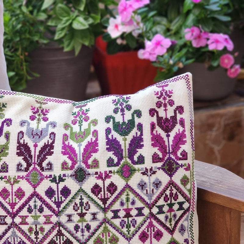 Lavender Tatreez Cushion Cover from Palestine | Tatreez from Palestinian Women