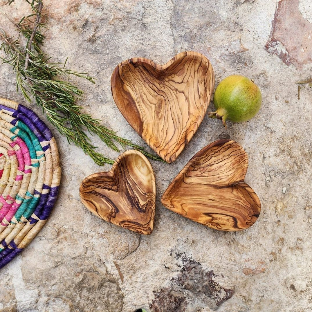 Olive Wood Heart Shaped Dish Set from the Holy Land