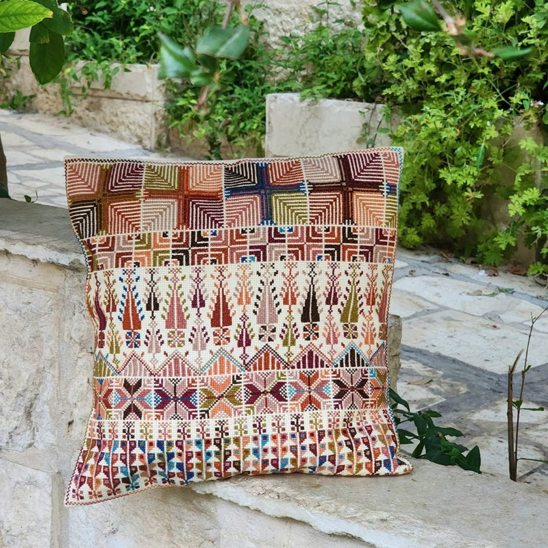 Earthen Tones Tatreez Cushion Cover from Palestine | Palestinian Embroidery