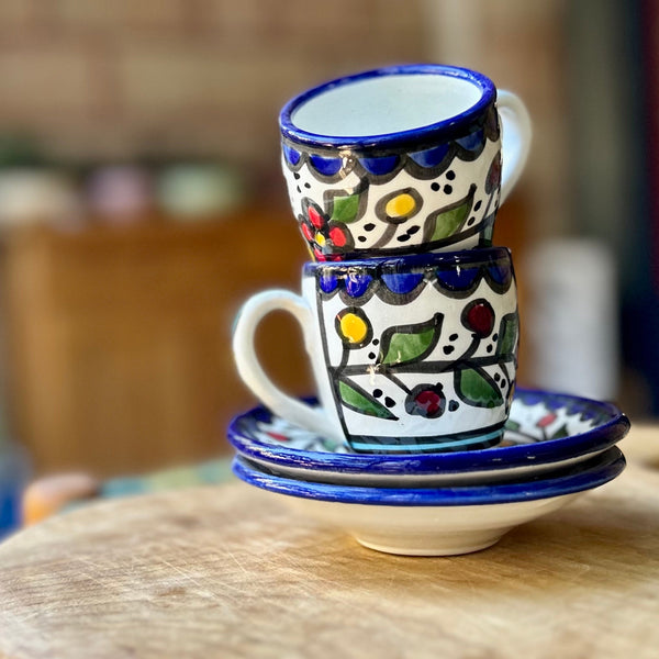 Ceramics - Ceramic Coffe Cups From Hebron | Fanajeen Ahwa From Palestine | Set Of 2