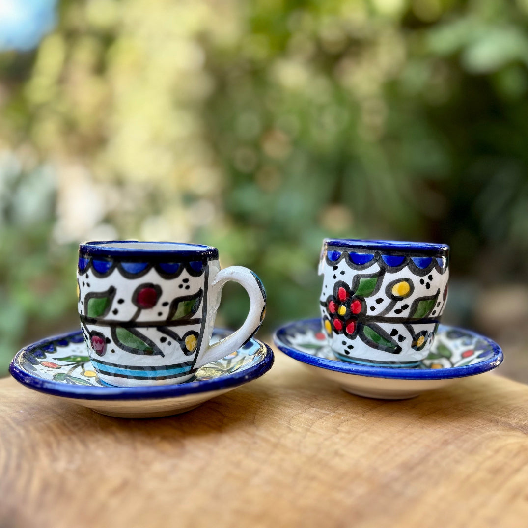 Ceramics - Ceramic Coffe Cups From Hebron | Fanajeen Ahwa From Palestine | Set Of 2