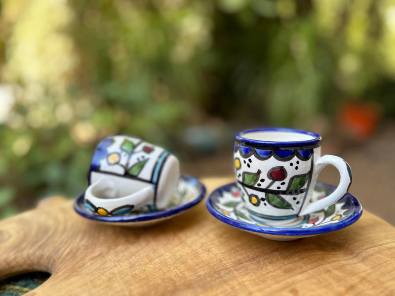 Ceramics - Ceramic Coffe Cups From Hebron | Fanajeen Ahwa From Palestine | Set Of 2