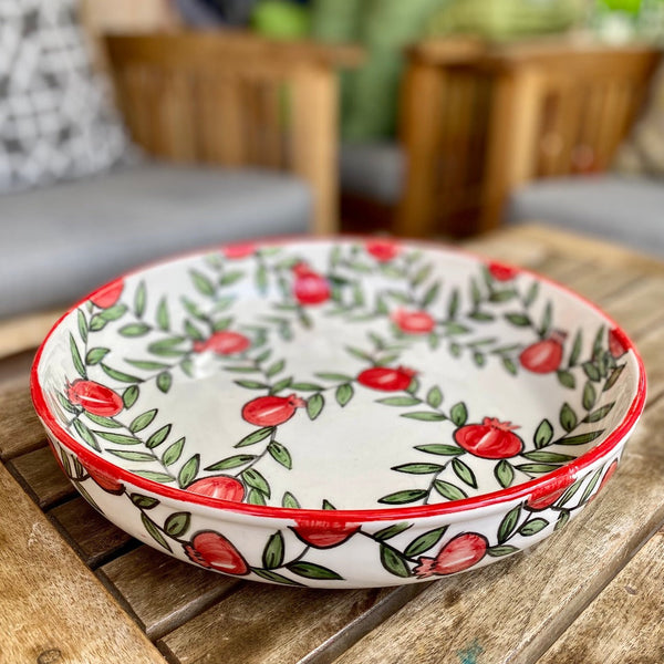 Ceramics - Ceramic Serving Dish Hand Painted In Pomegranates By Women In Nisf Jubeil