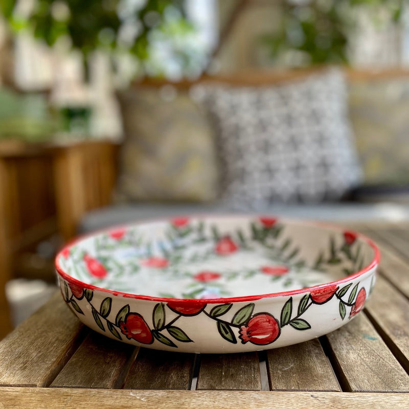 Ceramics - Ceramic Serving Dish Hand Painted In Pomegranates By Women In Nisf Jubeil