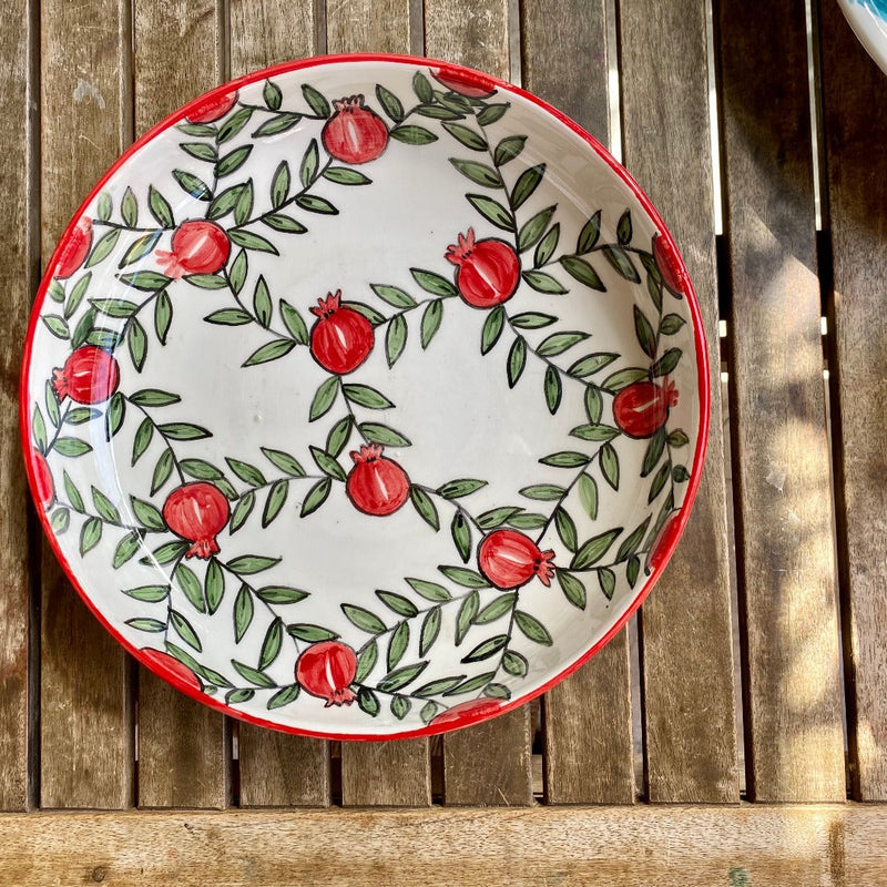 Ceramics - Ceramic Serving Dish Hand Painted In Pomegranates By Women In Nisf Jubeil