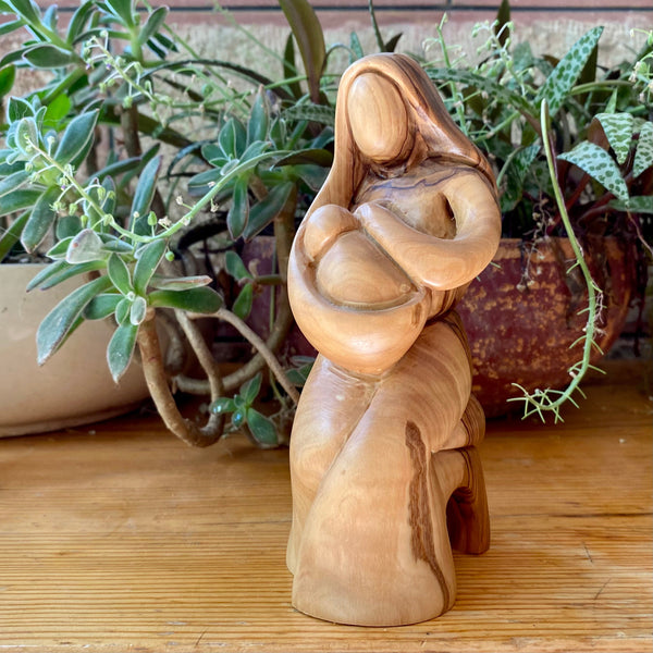 Christian Statues - Bethlehem Olive Wood Figurine Of Madonna With Baby Jesus