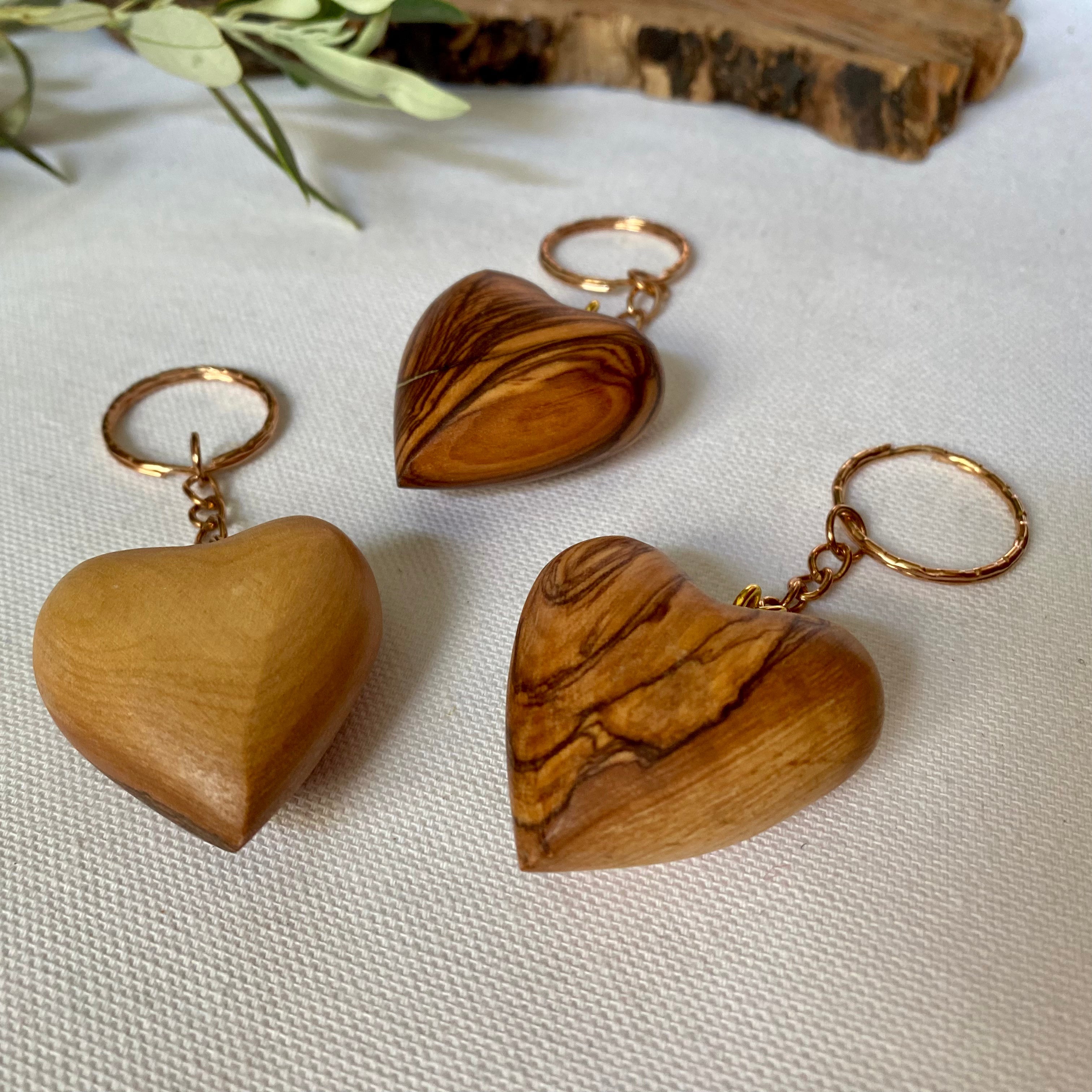 Christian Statues - Olive Wood Heart Keychain