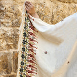 Traditional Palestinian Tatreez on Rectangle Shawl |Tatreez Hand Embroidered in Palestine | Green on Beige