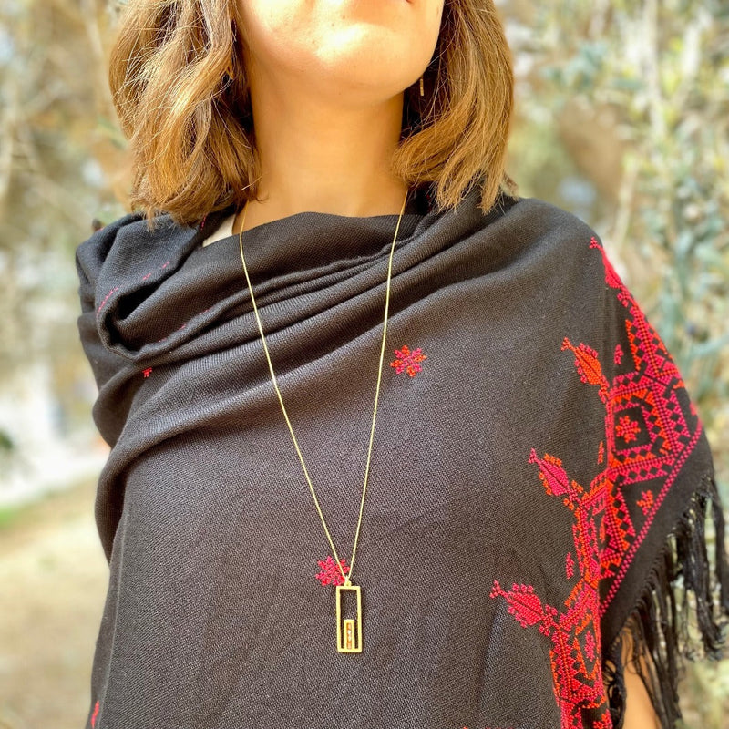 Gold Jewelry - Gate To Old City Jerusalem Necklace | 21k Gold Plated | Stones From Palestinian Cities