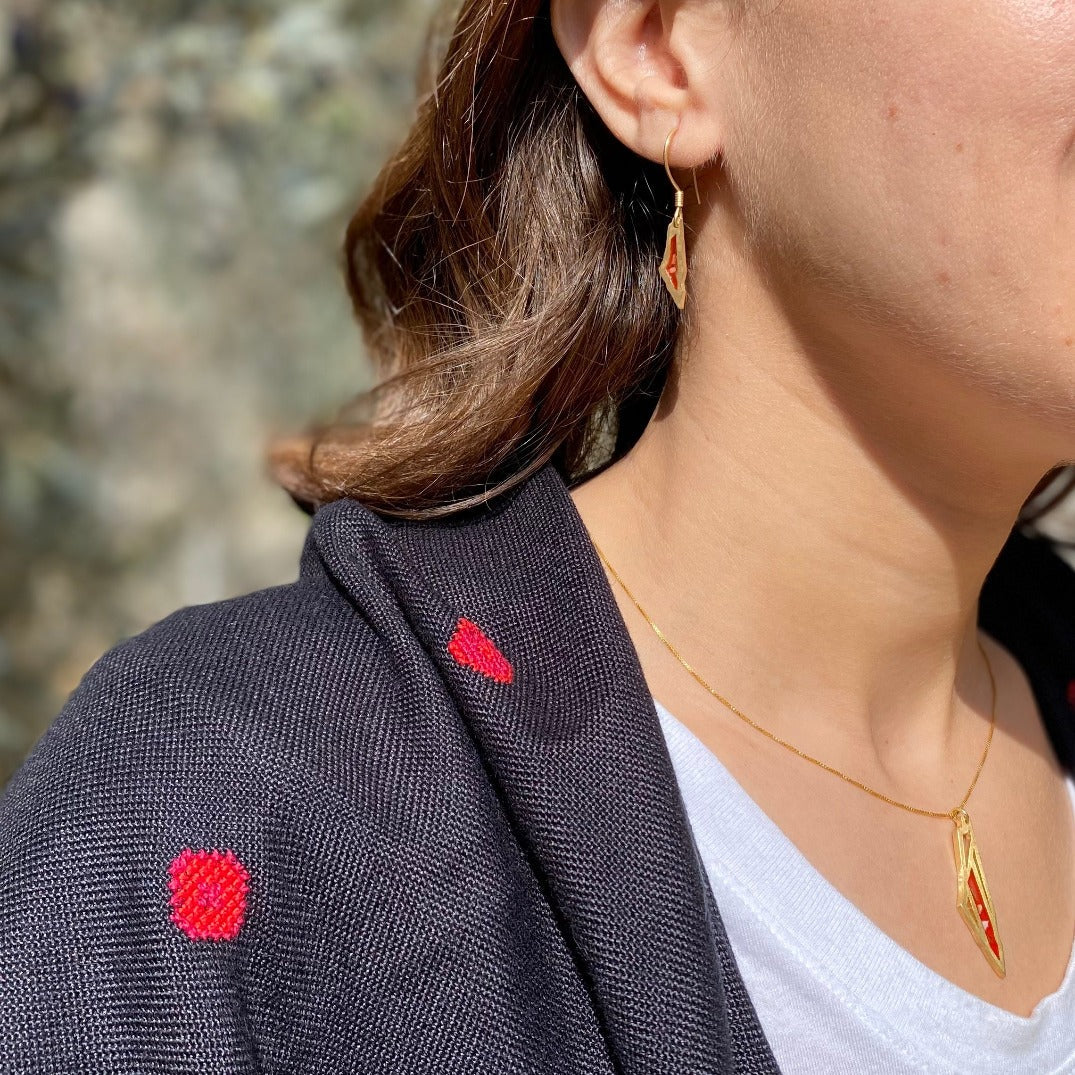 Gold Jewelry - Gold Palestine Map Earrings | 21k Gold Plated | Stones From Palestinian Cities