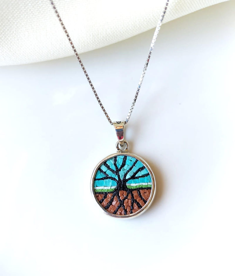 Handmade Jewelry - Deep Roots In Palestine Micro Mosaic Necklace | Hand Crafted Silver Jewelry