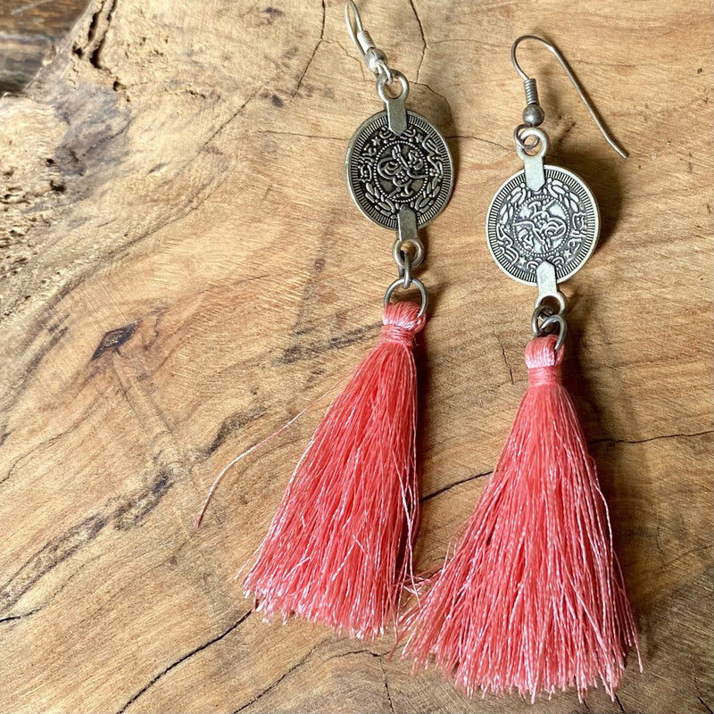 Handmade Jewelry - Gypsy Tassel Earrings On Coin