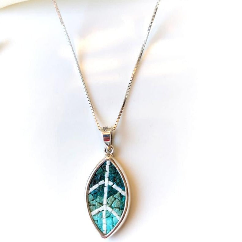 Micro Mosaic Necklace | Olive Leaf | Hand Crafted Silver from Bethlehem